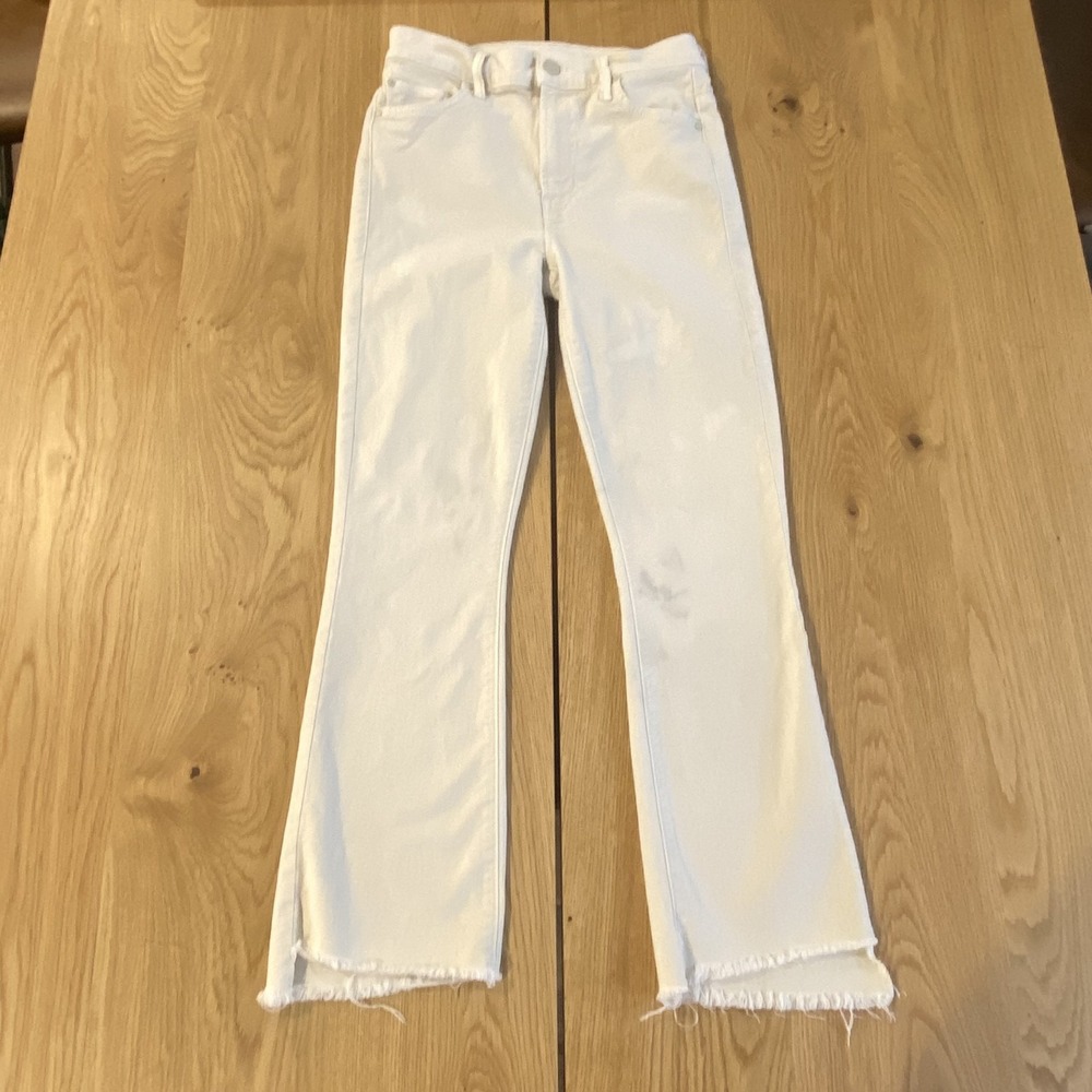 Mother Jeans Womens 25 Ivory Insider Crop Step Fray Prairie Raw Hem High Rise**